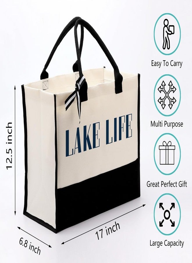 EDCTO Canvas Tote Bag, Cotton Canvas Tote Bag, Lake Trip Bag, Birthday Gifts for Women Friend Her, Canvas Tote Bags for Lake Life Lover, Canvas Beach Tote for Boating Weekend Holiday Overnight Travel - Image 2
